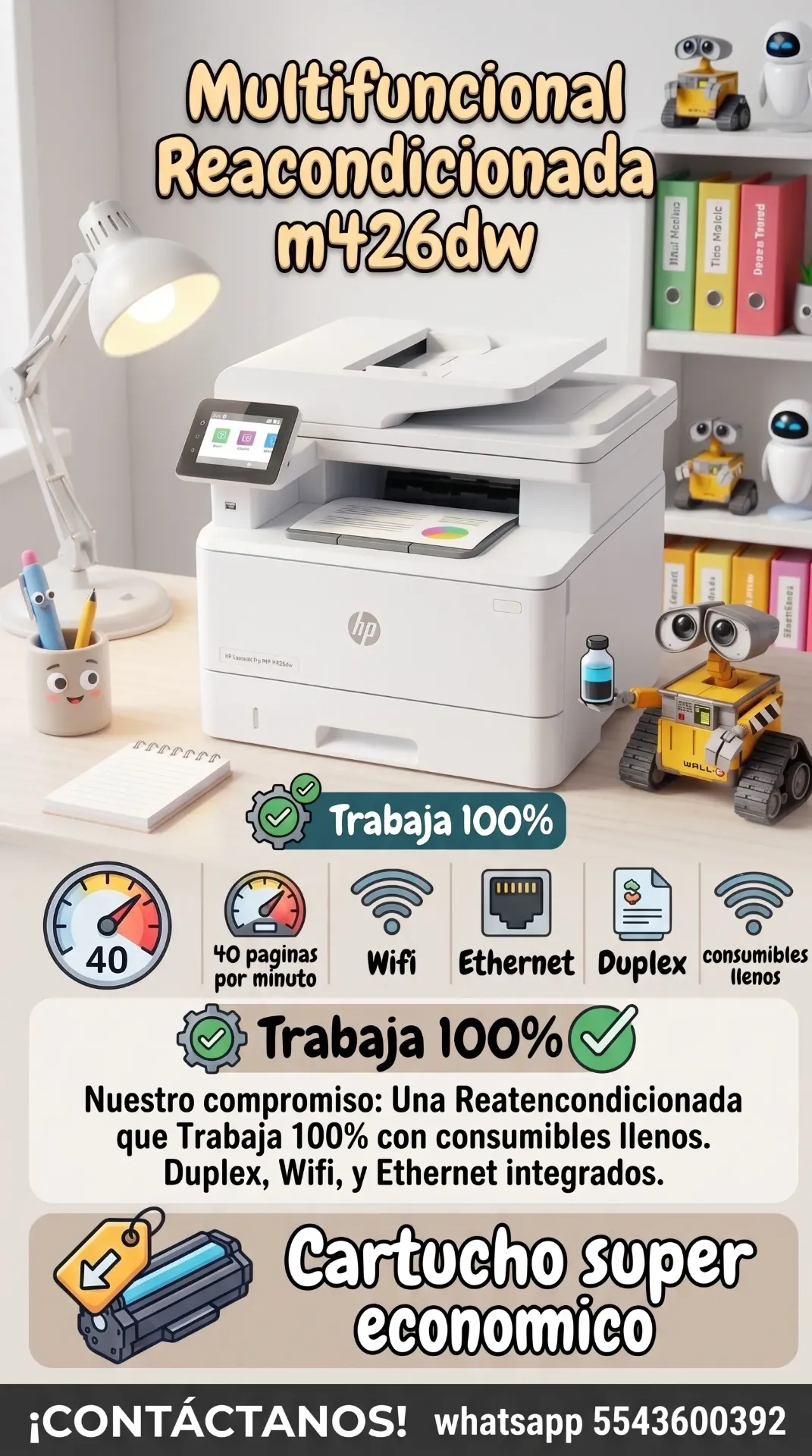 Multifuncional Reacondicionada m426dw Duplex Wifi Ethernet consumibles llenos 40 paginas por minuto Trabaja 100% Cartucho super economico