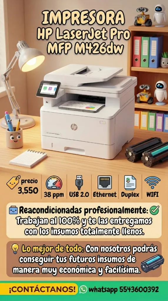 Multifuncional Reacondicionada m426dw Duplex Wifi Ethernet consumibles llenos Trabaja 100% Cartucho super economico