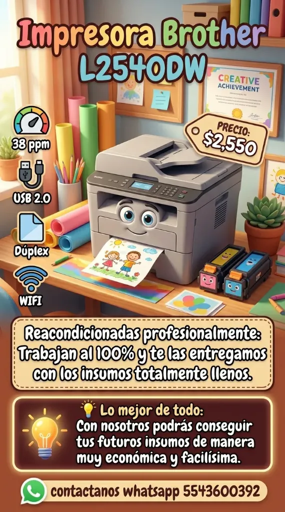 Multifuncional reacondicionada Bro L2540dw WIFI Duplex ADF 6 meses garantia