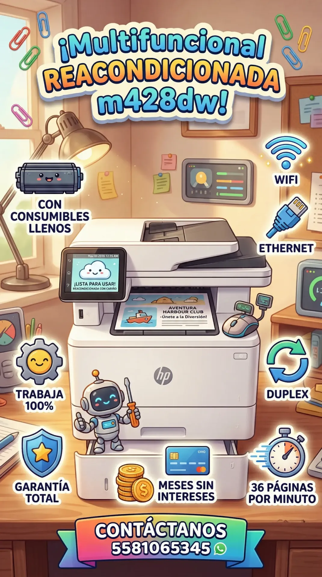 Multifuncional reacondicionada m428dw 40 Paginas por minuto 512 MB duplex WIFI Ethernet consumibles llenos trabaja al 100%