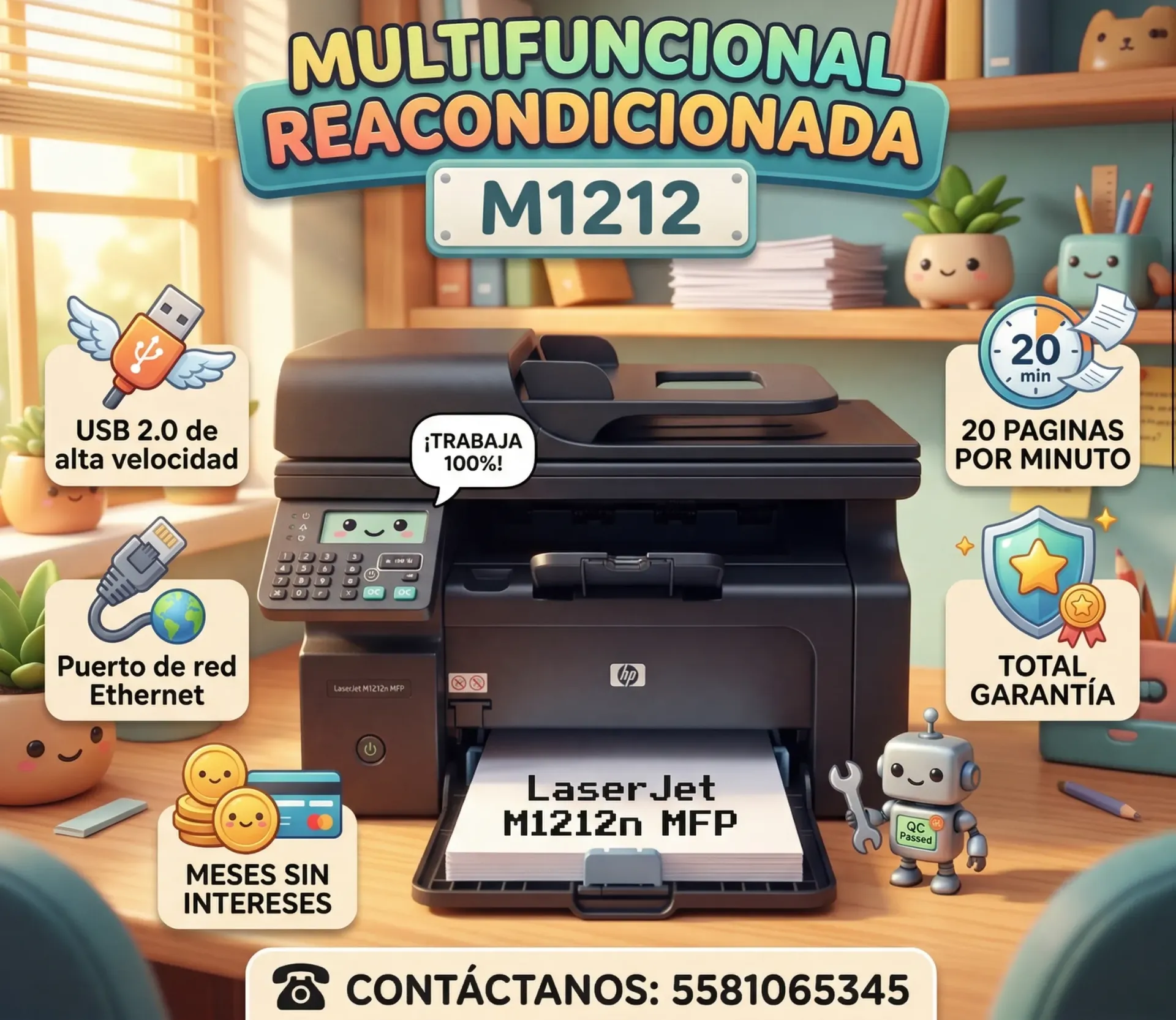 Multifuncional Reacondicionada M1212 USB 2.0 de alta velocidad, puerto de red Ethernet usa el 85a