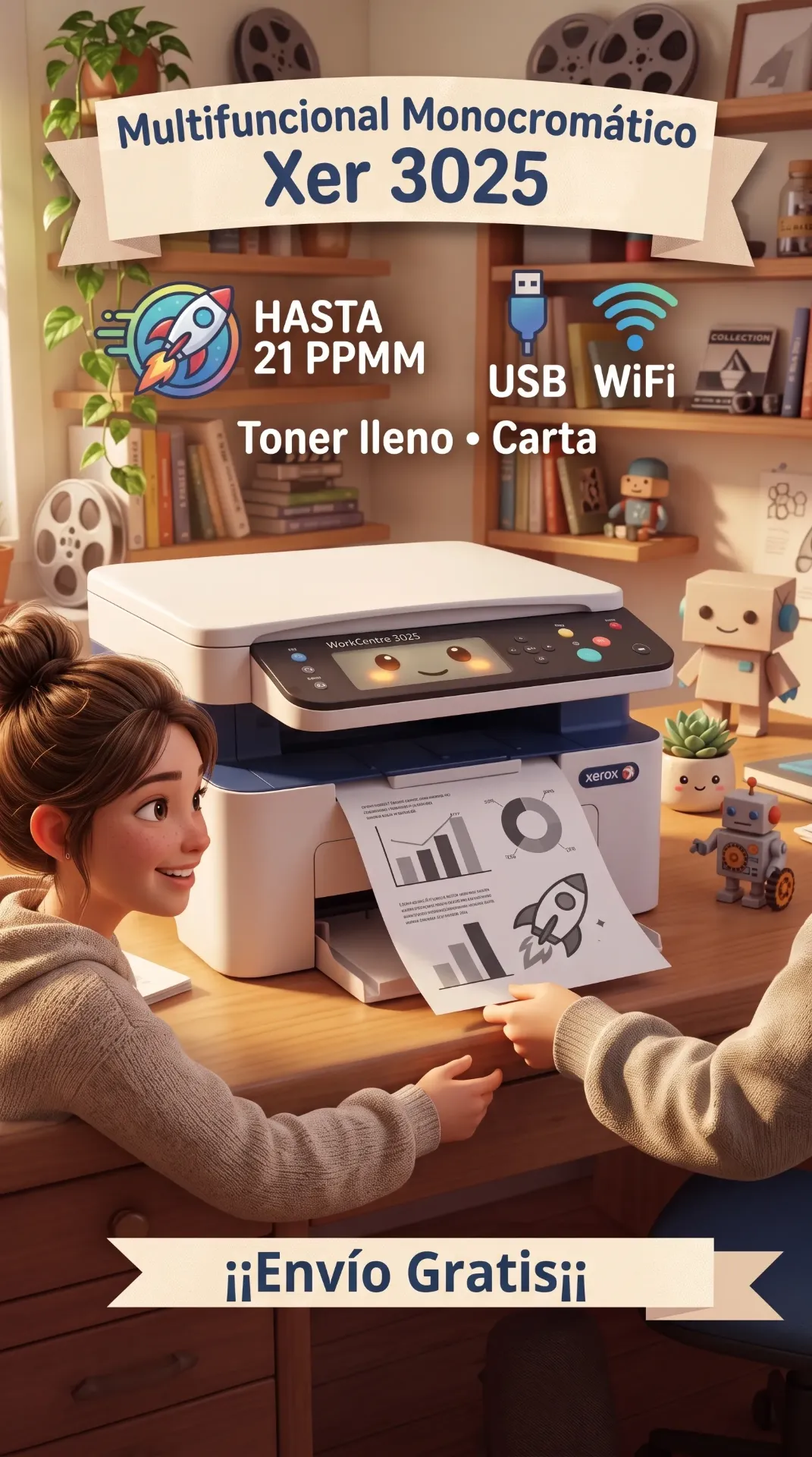 Multifuncional Monocromático Xer 3025  Toner lleno Carta Hasta 21 pppm, USB Wifi Envio Gratis¡¡