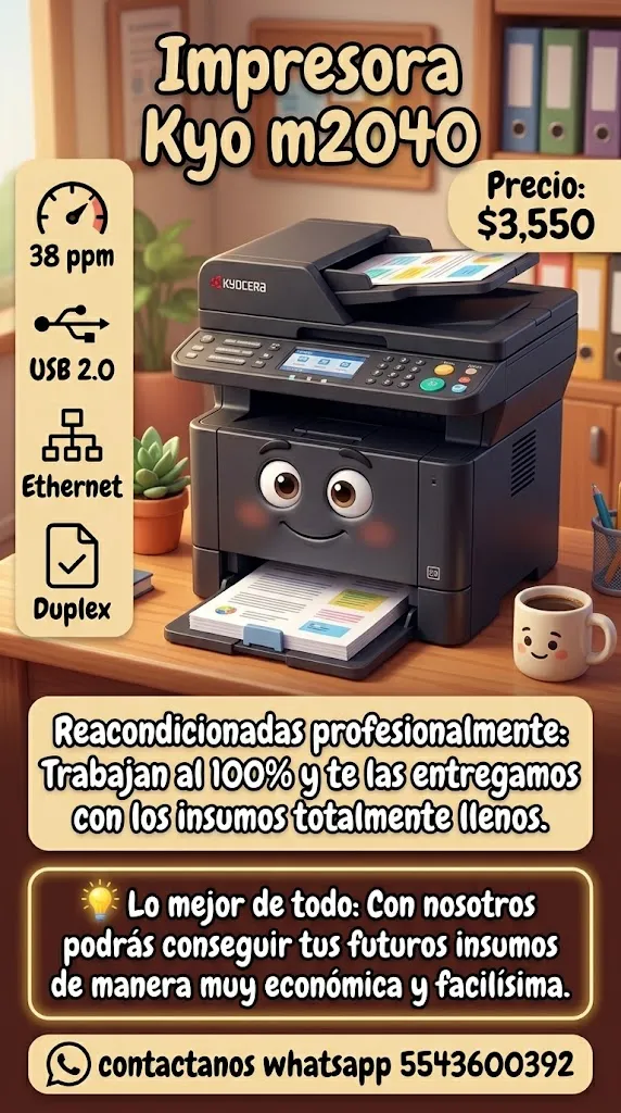 Multifuncional reacondicionada Kyo M2040  42 páginas por minuto, Duplex automatico Ethernet