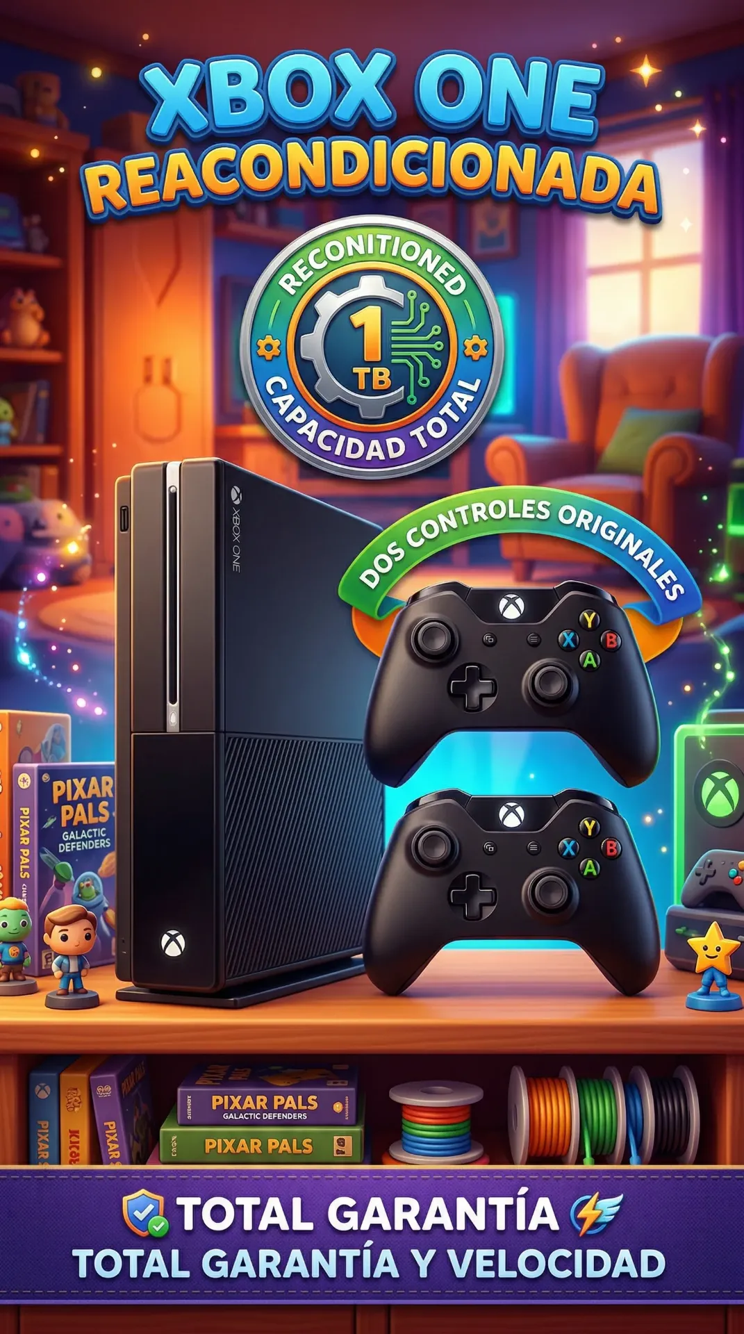 Xbox One Fat De 1Tera Completo Reacondicionado 2 controles originales