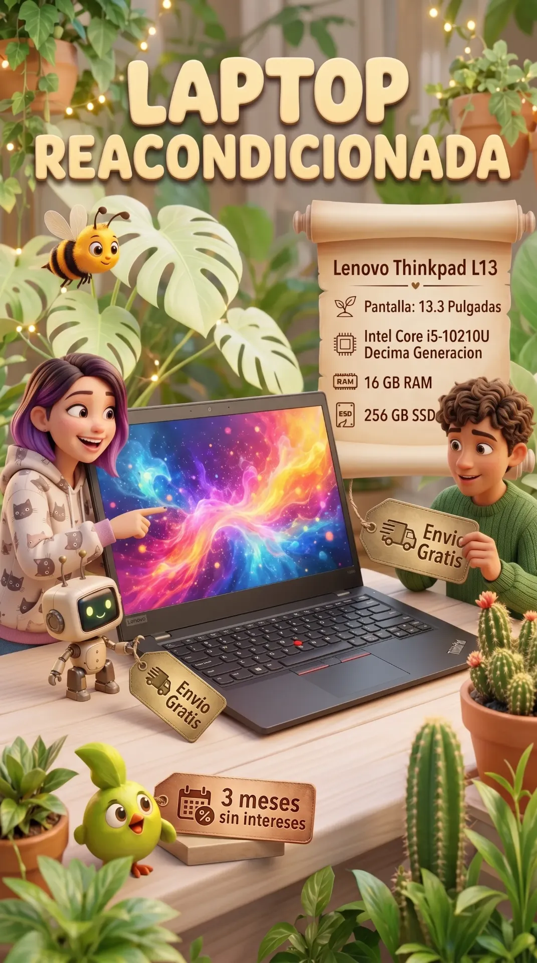 Laptop reacondicionada Lenovo Thinkpad L13 pantalla: 13.3 Pulgadas,  Intel Core i5-10210U Decima Generacion  16 GB RAM  256 GB SSD Envio Gratis 3 meses sin intereses