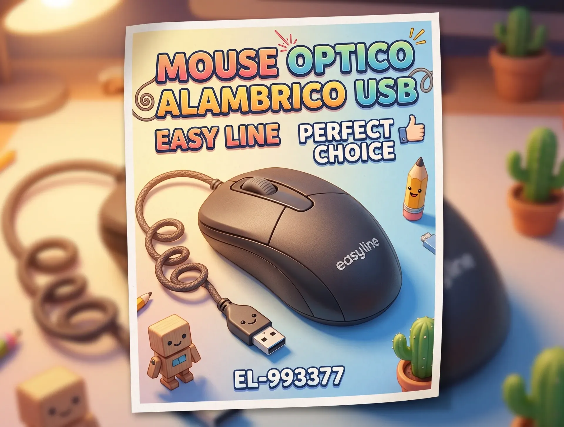 MOUSE OPTICO ALAMBRICO USB EASY LINE PERFECT CHOICE EL-993377