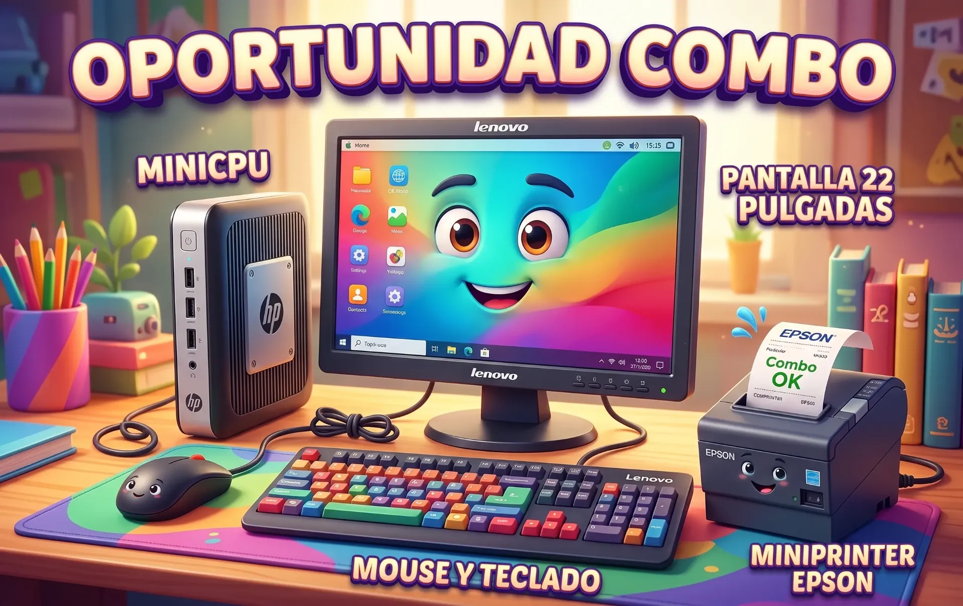 Oportunidad combo Minicpu reacondicionado pantalla 22 pulgadas mouse teclado miniprinter epson Envio gratis