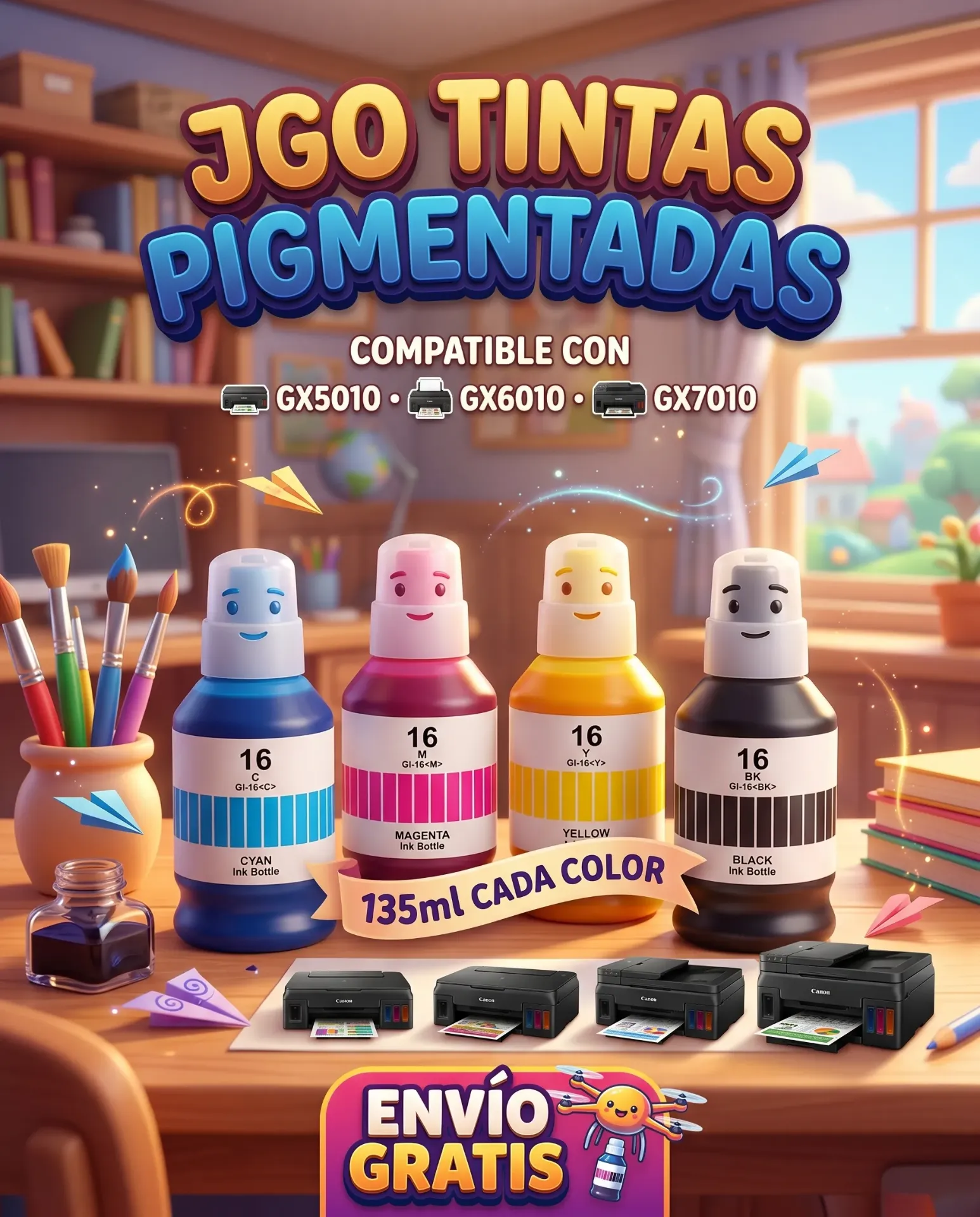 Jgo tintas pigmentadas compatible con GX5010 GX6010 GX7010 135ml cada color Envio gratis