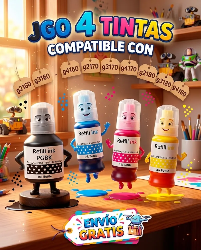 Jgo 4 tintas compatible con g2160 g3160 g4160 g2170 g3170 g4170 g2180 g3180 g4180 envio gratis