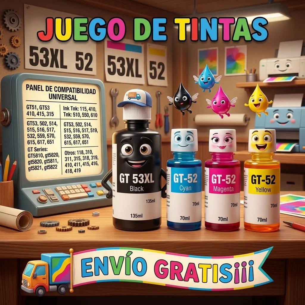 Juego tintas para GT51 GT53 Ink Tnk 115 410 415 315 Smart Tnk 510 550 610 GT53 502 514 515 516 517 519 532 559 570 615 617 651 GT5810 gt5820 gt5811 gt5821 gt5822 118 310 311 315 318 319 410 411 415 416 418 419  Envio gratis