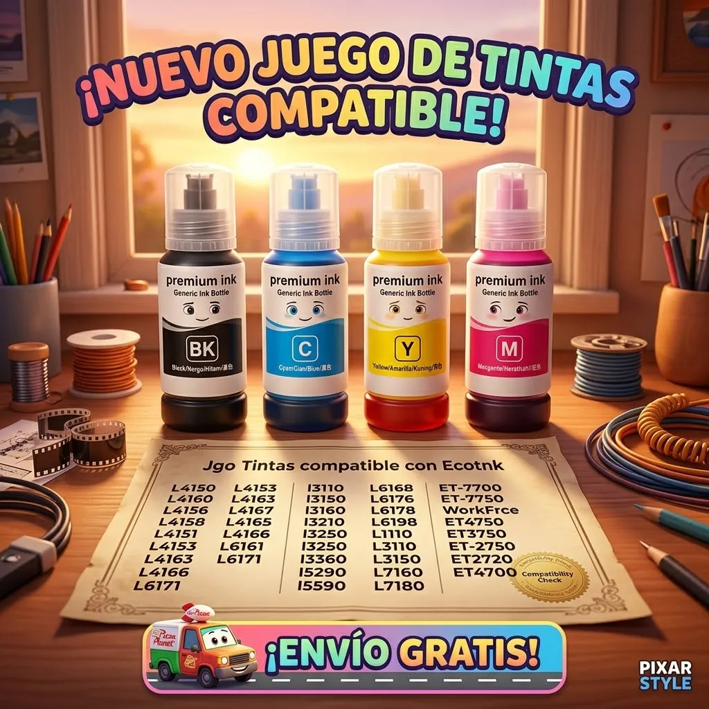 Jgo Tintas compatible con Ecotnk L4150 L4160 L4156 L4158 L4151 L4153 L4163 L4167 L4165 L4166 L4168 L4260 L6161 L6171 l3110 l3150 l3160 l3210 l3250 l3251 l3260 l3560 l5190 l5290 l5590 L6168 L6176 L6178 L6198 L1110 L3110 L3150 L7160 L7180 ET-7700 ET-7750 WorkFrce ET4750 ET3750 ET-2750 ET2720 ET4700 Envio Gratis