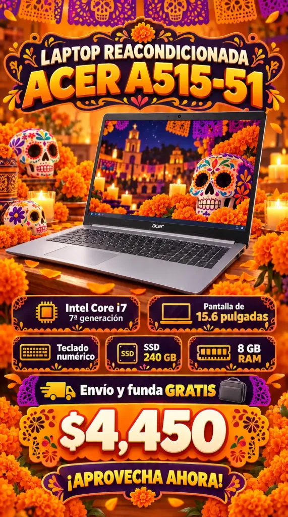 Laptop reacondicionada Acer A515-51 Core i7 Septima Generacion Pantalla 15.6 Pulgadas Teclado numerico SSD 240gb 8gb Ram Envio y funda Gratis¡¡