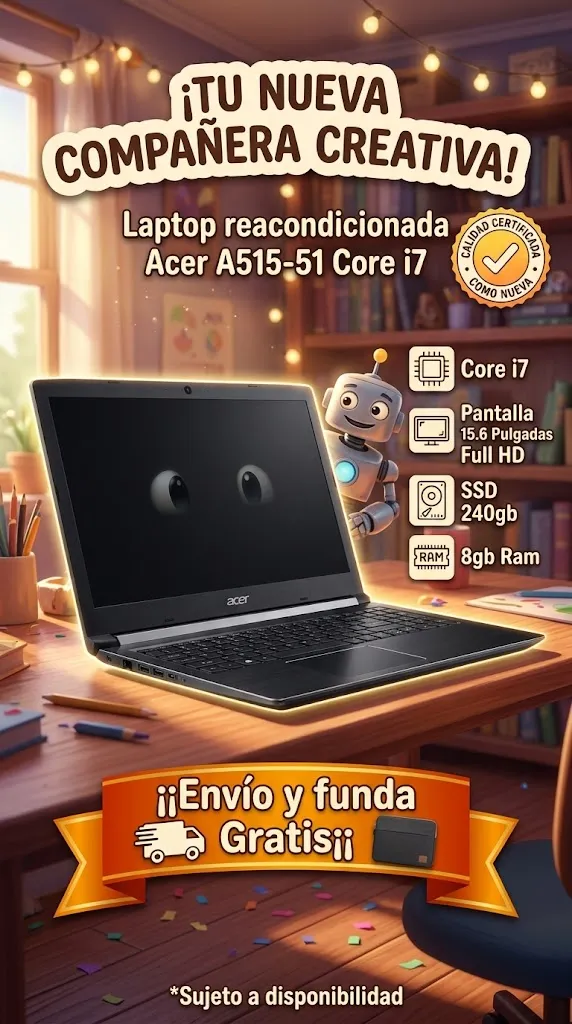 Laptop reacondicionada Acer A515-51 Core i7 Septima Generacion Pantalla 15.6 Pulgadas Teclado numerico SSD 240gb 8gb Ram Envio y funda Gratis¡¡