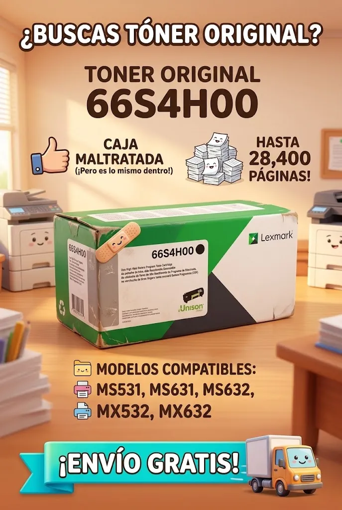 Toner Original 66S4H00 MS531 MS631 MS632 MX532 MX632 Caja maltratada 28,400 PAG. Envio Gratis