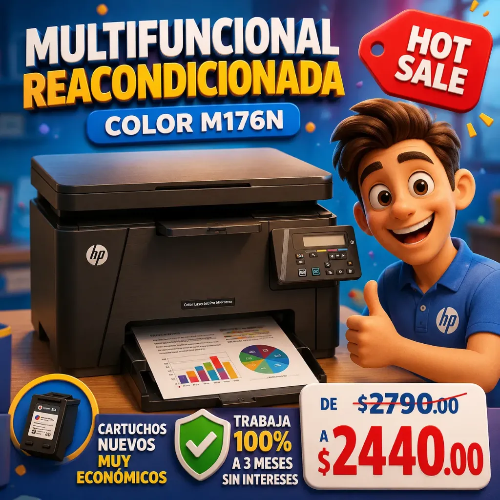 Multifuncional Reacondicionada a color Hp M176n cartuchos muy economicos van al 100% envio gratis