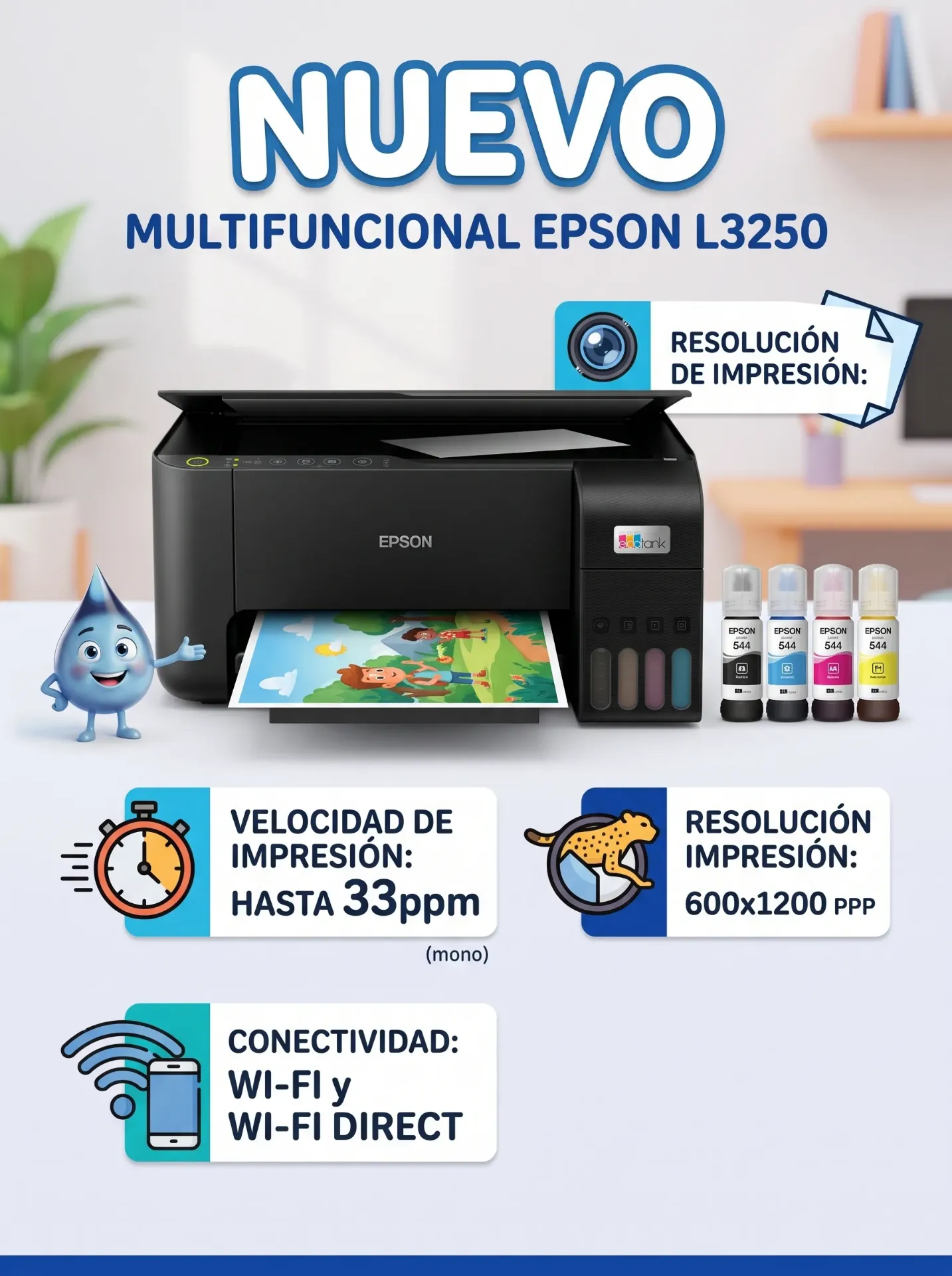 Multifuncional Nueva Epson L3250 600x1200 DPI Velocidad de impresión 33ppm Wi-Fi y Wi-Fi Direct