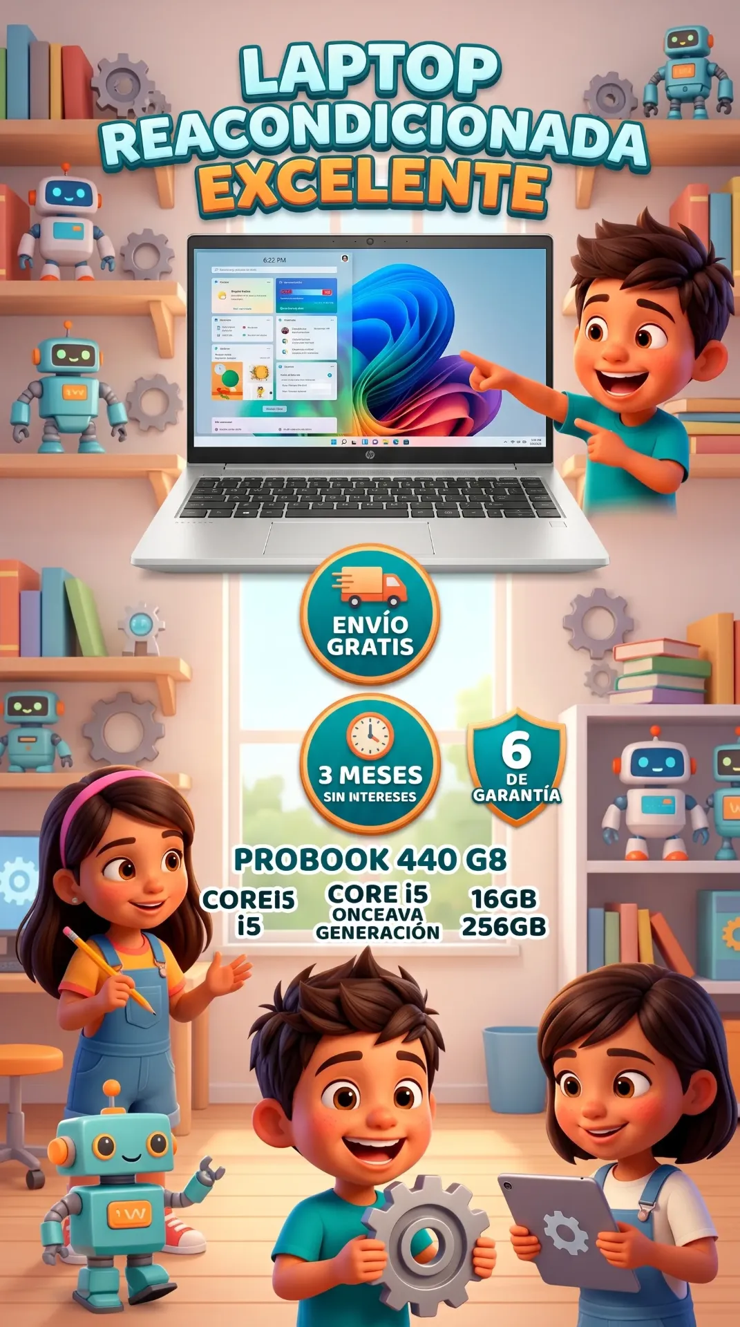 Laptop reacondicionada Excelente Probook 440 g8 core i5 Onceava Generacion 16gb 256gb envio Gratis 3 meses sin intereses 6 de Garantia