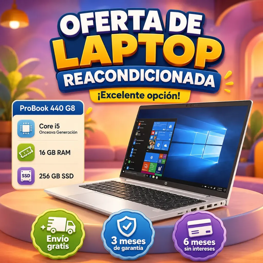 Laptop reacondicionada excelente Probook 440 g8 core i5 Onceava Generacion 16gb 256gb envio Gratis 3 meses de garantia, 6 meses sin intereses