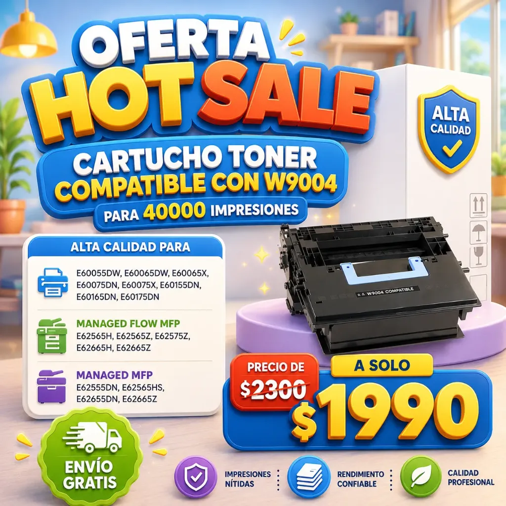 Cartucho toner compatible con w9004 para 40000 impresiones alta calidad para E60055DW, E60065DW, E60065X, E60075DN, E60075X, E60155DN, E60165DN, E60175DN; Managed Flow MFP E62565H, E62565Z, E62575Z, E62665H, E62665Z; Managed MFP E62555DN, E62565HS, E62655DN, E62665Z Precio de $2300 a solo $1990 Envio Gratis