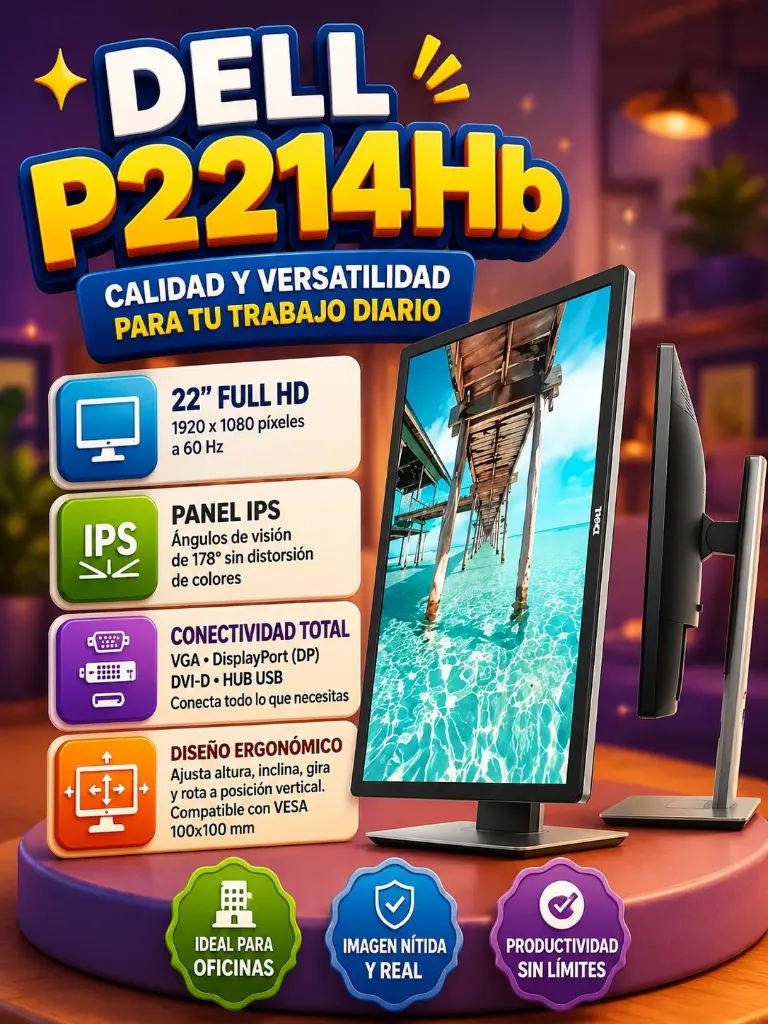 Monitor Led Dell P2214hb Full Hd De 22 Pulgadas VGA Displayport