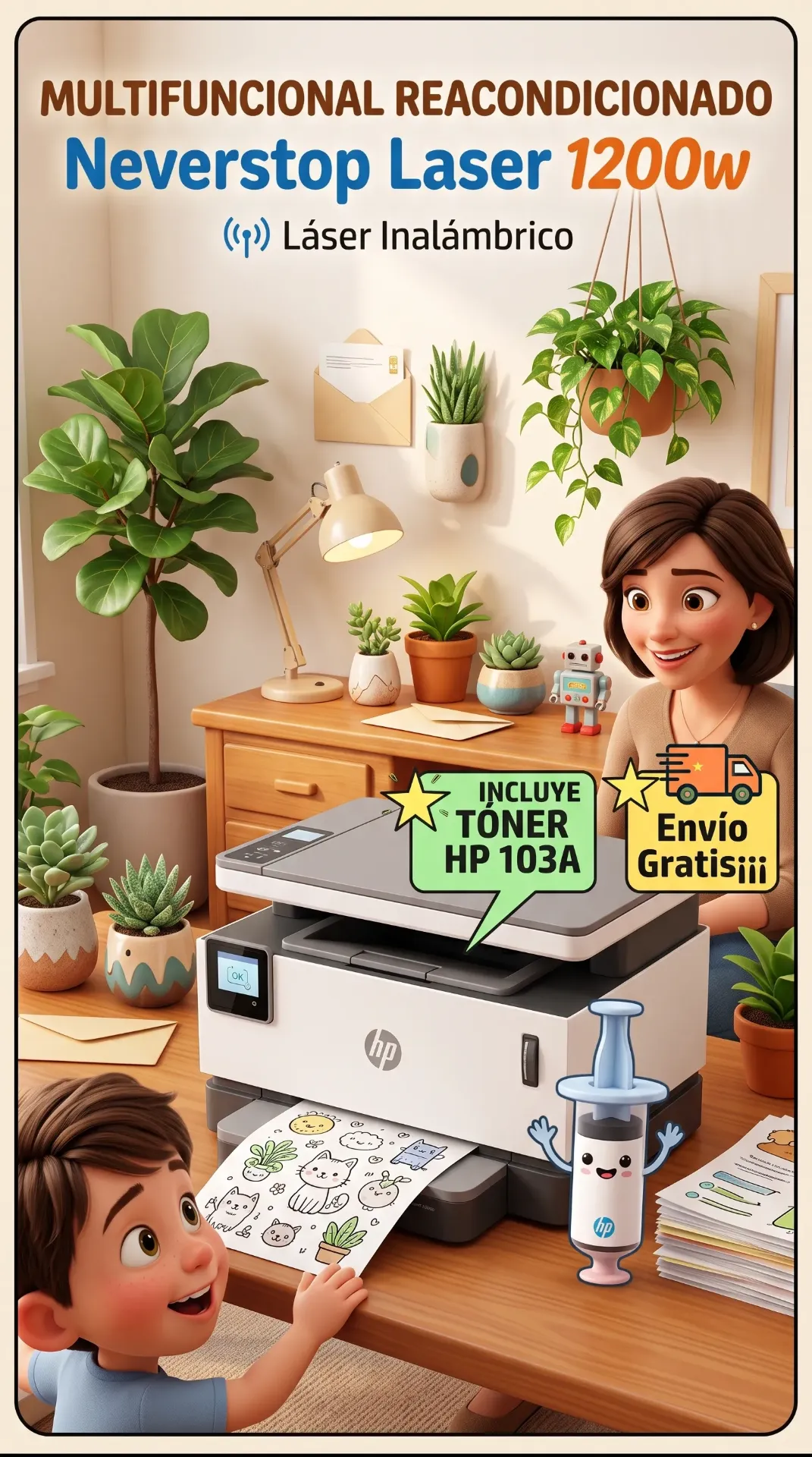 Multifuncional Reacondicionado Neverstop Laser 1200w Láser Inalámbrico incluye Tóner HP 103A Envio Gratis¡¡¡