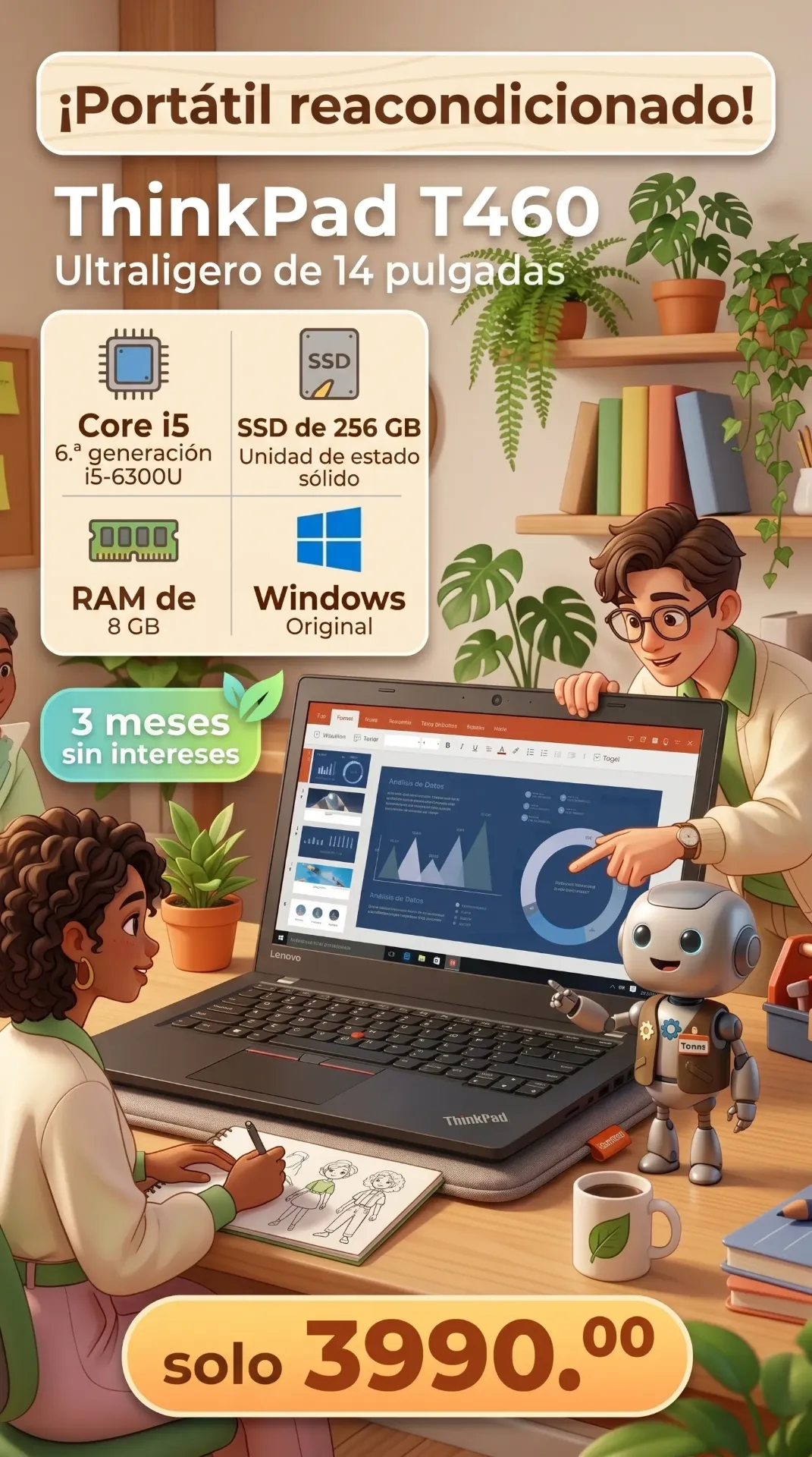Laptop reacondicionada ThinkPad T460 eultraligera de 14 pulgadas Core i5 6ª generación i5-6300U 256gb ssd disco solido 8gb ram windows Original 3 meses sin intereses en este link de pago https://mpago.li/1JKSoGJ