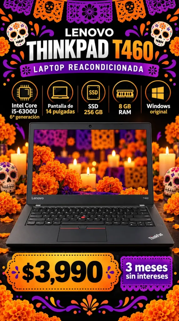 Laptop reacondicionada ThinkPad T460 ultraligera de 14 pulgadas Core i5 6ª generación i5-6300U 256gb ssd disco solido 8gb ram windows Original 3 meses sin intereses en este link de pago https://mpago.li/1JKSoGJ