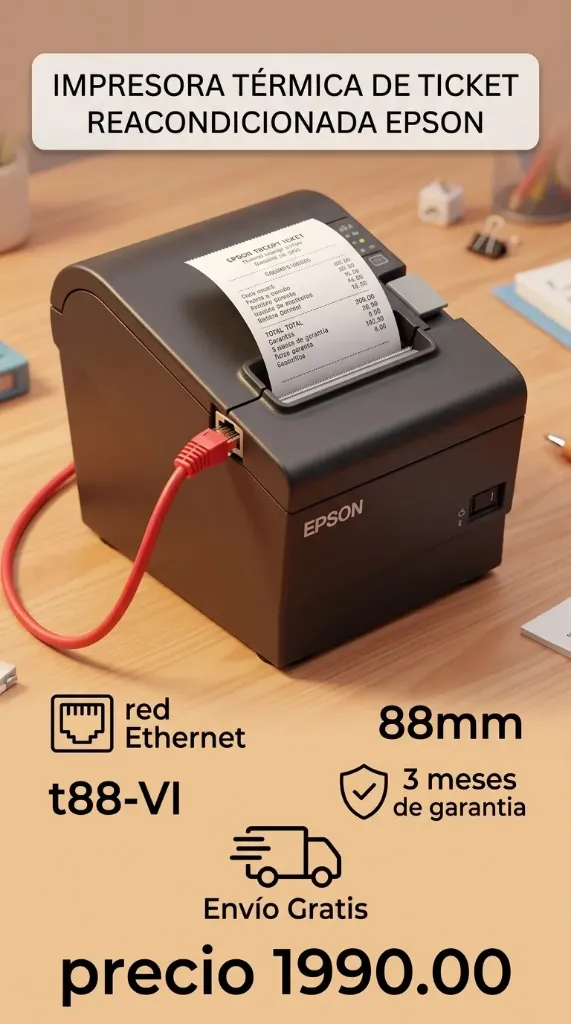 Impresora termica de ticket reacondicionada Epson red Ethernet Epson t88-VI 88mm Envio Gratis 3 meses de garantia