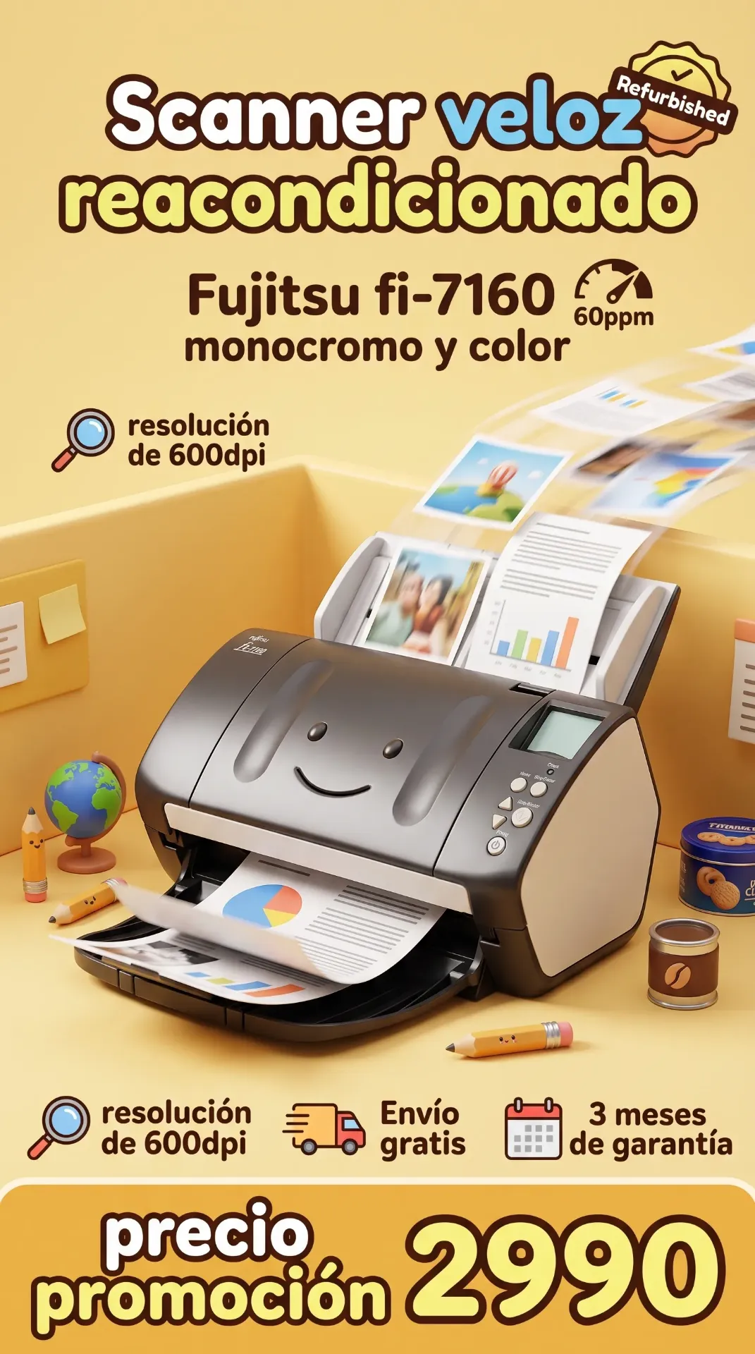 Scanner veloz reacondicionado Fujitsu fi-7160 60ppm monocromo y color, resolucion de 600dpi  Envio gratis 3 meses de garantia