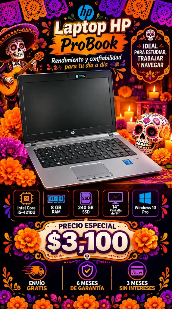 Laptop HP ProBook Reacondicionada Intel Core i5-4210U | 8 GB RAM | SSD 240 GB | Pantalla 14” | Windows 10 Pro | Envío Gratis | 6 Meses de Garantía