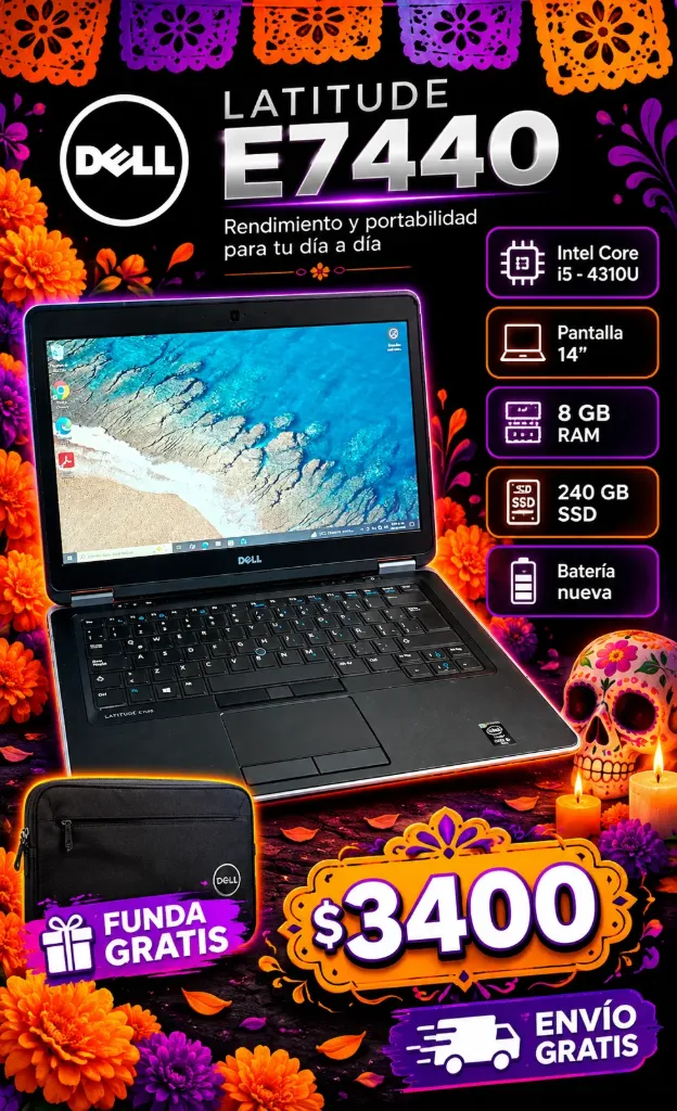 Laptop Dell Latitude E7440 Core i5-4310U 8GB RAM SSD 240GB 14" Reacondicionada | Batería Nueva | Funda y Envío Grati