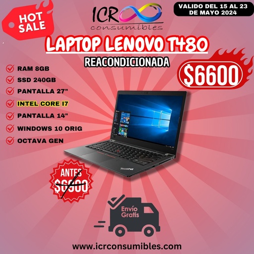 Laptop Lenovo T480 reacod corei7 SSD 240 Gb 8 Gb Ram