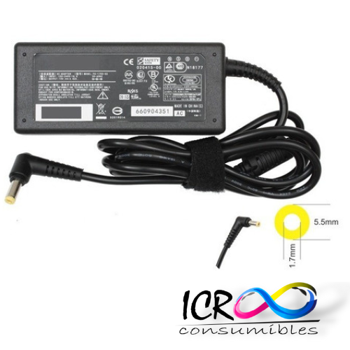 Cargador para Acer 19v x 3.42 Punta: 5.5 x 1.7 Acer Aspire 1410 Acer Aspire 1640 Acer Aspire 1640Z Acer Aspire 1650 Acer Aspire 1650Z Acer Aspire 1680 (AS1681LCi, AS1681WLCi, AS1681WLMi, AS1683WLMi, AS1684WLMi, AS1685WLMi) Acer Aspire 1690 Acer Aspire 2000 Acer Aspire 2010 Acer Aspire 2020