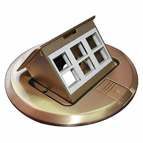 Mini caja de piso redonda para datos o conectores tipo Keystone, color bronce