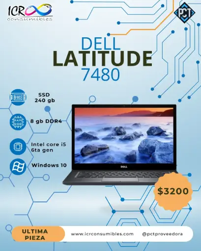 Laptop  Dell Latitude 7480 Reacondicionada SSD 240 Gb 8 Gb Ram Intel core i5-6300u 2.4Ghz 4 nucleos Intel HD Graphics 520