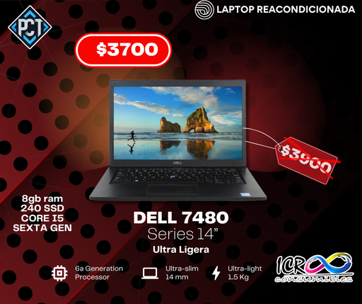Laptop  Dell Latitude 7480 Reacondicionada SSD 240 Gb 8 Gb Ram Intel core i5-6300u 2.4Ghz 4 nucleos Intel HD Graphics 520