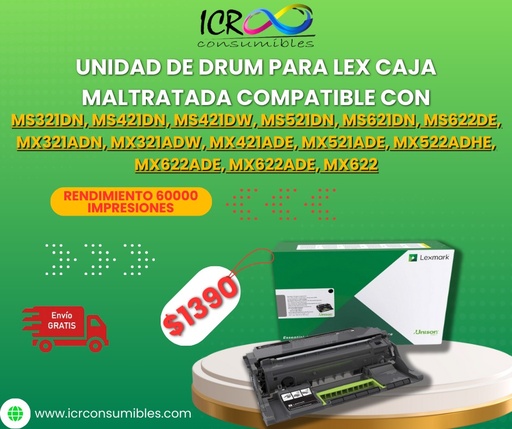 Unidad de drum Lexmark 56F0Z00 MX521 MX622 MX522 MX321 MX421 MS421 MS521 MS621 MS622 MX622 MS321 MS421 MX522 MX622 XM1242 XM1246 56F0Z00 para Lexmark B2338dw B2442dw B2546dn B2650dn MB2338adw MB2442adwe MS321 MS421 MS521 MS621 MS622 MX321