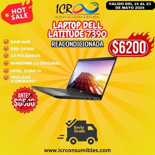 Laptop Reacondicionada Dell Latitude 7390 pantalla 13pulgadas 8gb de ram- 240ssd intel corei5-8350u 8va gen