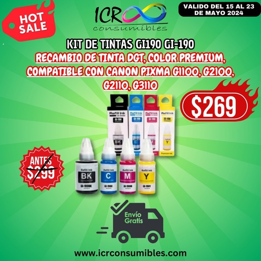 Kit 4 tintas para Can Gi190 gi-190 g1100 g2100 g2110 g3110