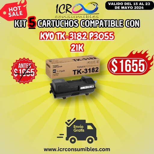 Kit 5 Cartuchos gen para Kyo Tk3182 p3055 21k envio gratis