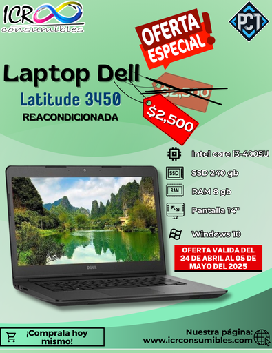 Laptop  Dell Latitude 3450 reacondicionada SSD 240 gb ram 8gb 14"