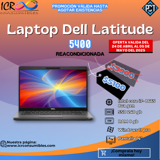 Laptop Dell Latitud 5400 Reacondicionada SSD 240gb Ram 8gb 14´´