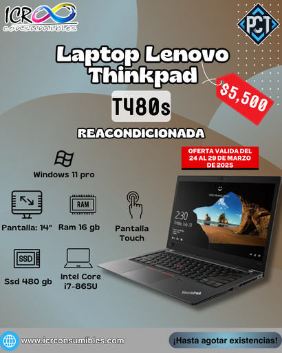 Laptop Lenovo Thinkpad T480s Reacondicionada SSD 480gb Ram 16gb 14´´