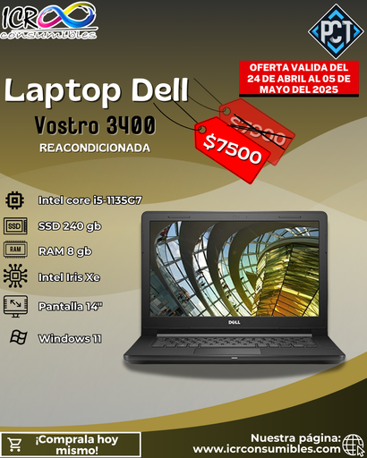 Laptop Dell Vostro 3400 Intel Core i5-1135G7 Reacondicionada SSD 240gb Ram 8gb 14´´