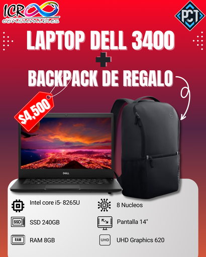 Laptop Dell Latitud 3400 reacondicionada SSD 240gb Ram 8gb pantalla 14´´ Intel Core i5 -8265U Windows 11 Profesional