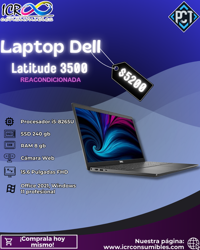 Laptop Dell Latitud 3500 Intel Core i5-8265U Reacondicionada SSD 240gb Ram 8gb pantalla 15.6´´