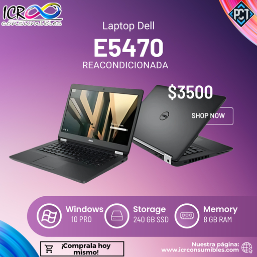 Laptop Dell E5470 Intel Core i5-6440HQ Reacondicionada SSD 240gb Ram 8gb, pantalla 14´´