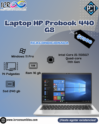 Laptop Hp Probook 440 G8 Intel Core i5-1135G7 Quad core Reacondicionada SSD 240gb 16gb Ram  Pantalla 14´´