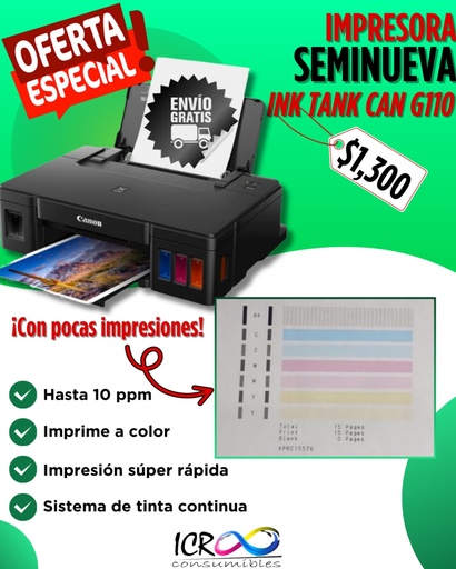 Impresora seminueva Canon G1110 sistema de fabrica