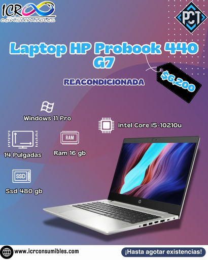 [9999000363] Laptop Reacondicionada HP ProBook 440 G7 Intel Core i5-1021U SSD 480 GB con 16GB RAM